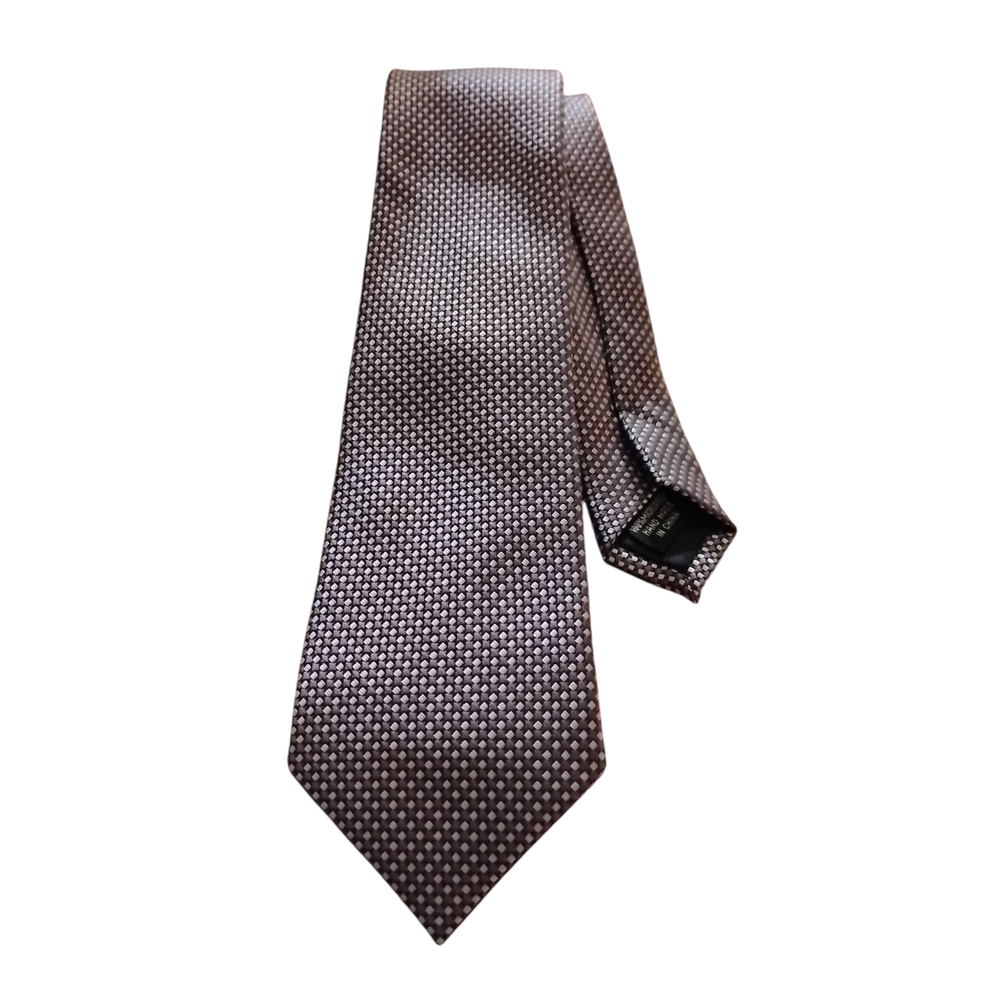 Zenio Purple Tie Geo Taupe Dot Pattern  Exec. Academic Preppy Casual Microfiber
